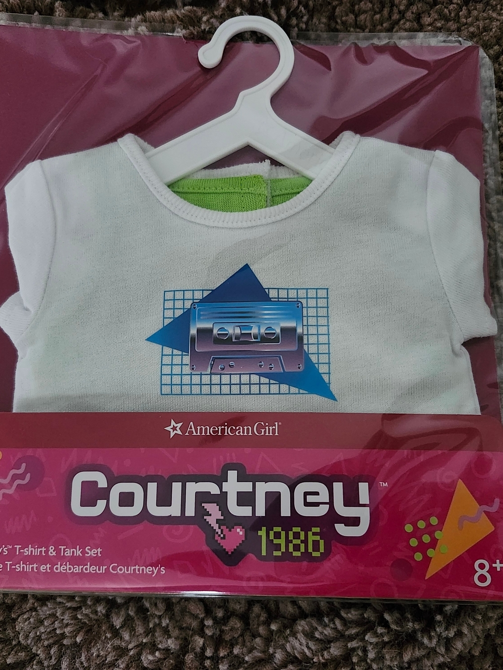 American Girl White T-Shirt with Blue & Purple Cassette Graphic